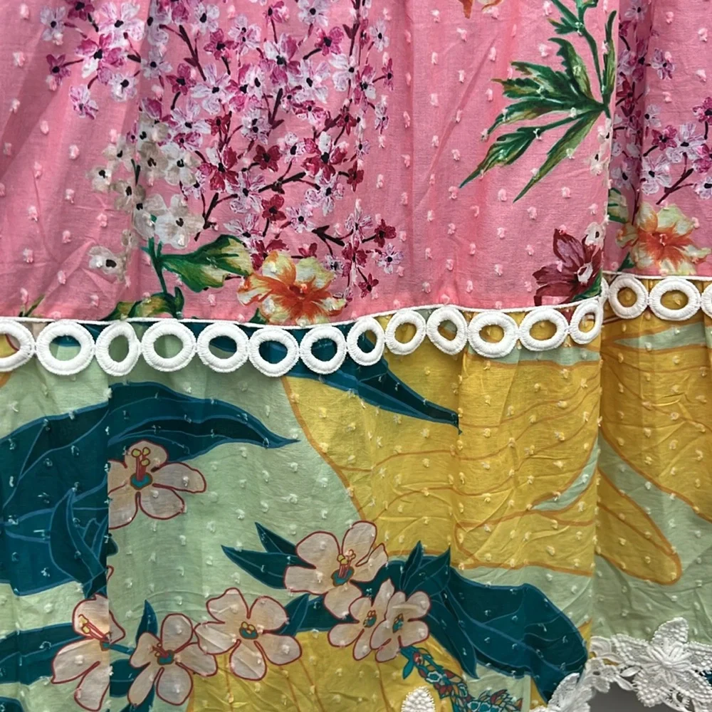 Farm Rio NWT Swiss Dot Mixed Floral MIDI Dress Multi Colored - Picture 11 of 11